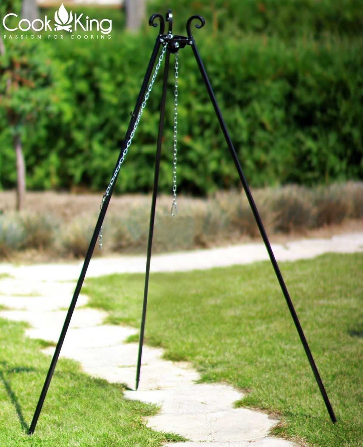 Set: Dreibein H 180 cm mit Grillrost Ø 50 cm aus Rohstahl + Feuerschale "Viking" Ø 60 cm Grillen