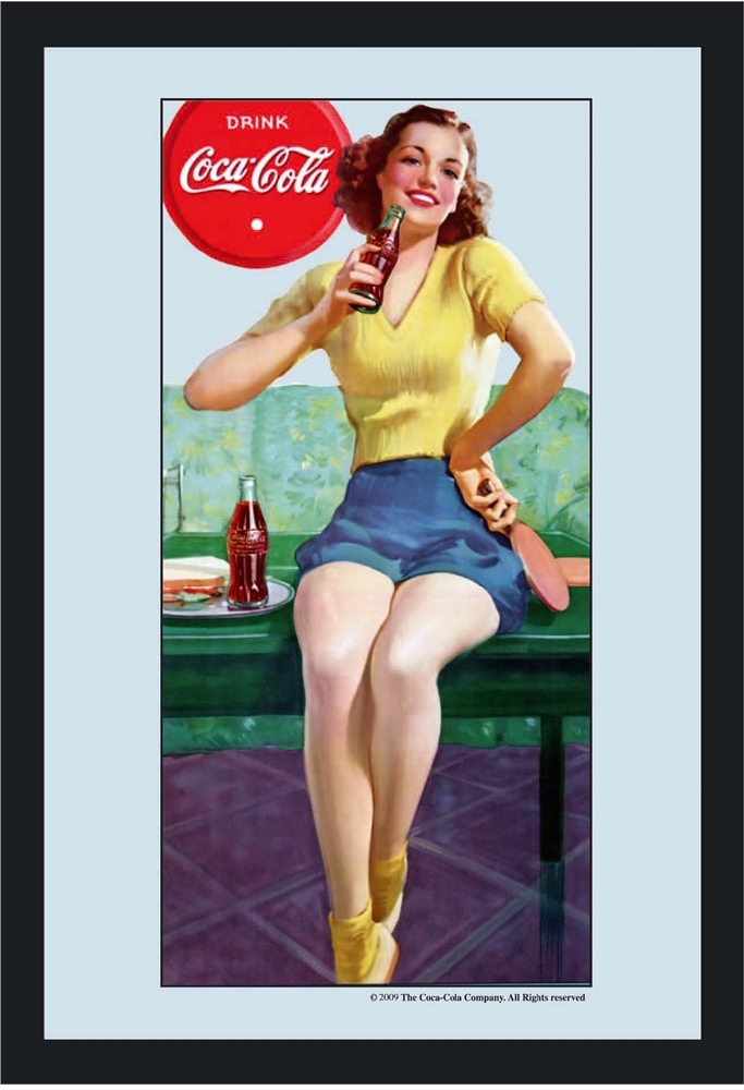 Set: 2 Spiegelbilder Coca-Cola Retro Vintage Frauen 30x20 cm Wandbilder Hinterglasdruck mit Rahmen