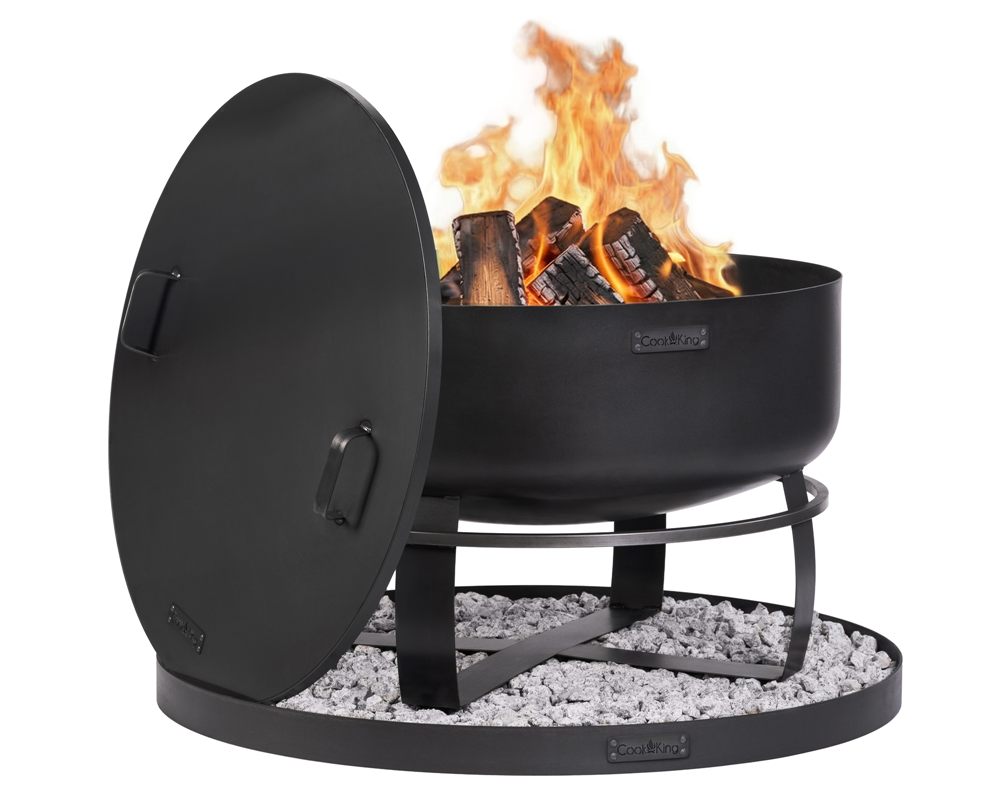 Feuerschale XXL 80 cm SET VIKING mit Deckel 81,5 cm & Steinbasis 100 cm – Feuerstelle Terrasse Garten