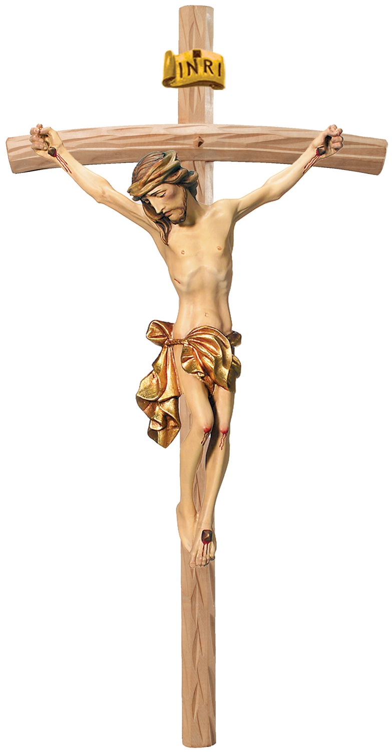 Heiligenfigur Kruzifix Jesus am Kreuz "Leonardo" H 12/ 27 cm Statue Ahorn- und Lindenholz Holzfigur