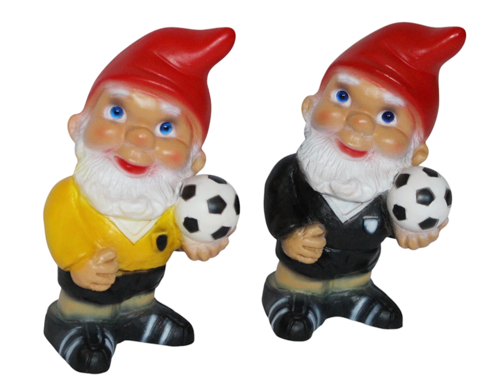 Gartenzwerg Fußballer und Schiedsrichter klein 2-er Satz Höhe 17 cm Gartenfiguren Zwerge Kunststoff