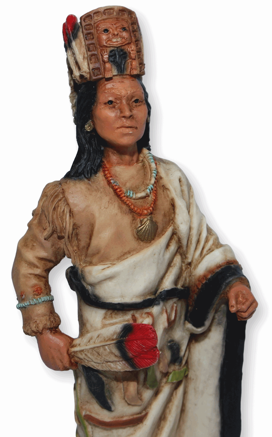 Indianerfigur Indianer Seattle Häuptling Duwamish H 17 cm mit Kopfschmuck und Feder Castagna