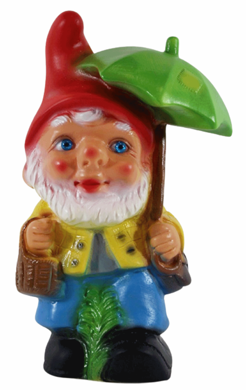 Gartenzwerg Deko Garten Figur Zwerg mit Regenschirm und Korb stehend aus Kunststoff H 18 cm