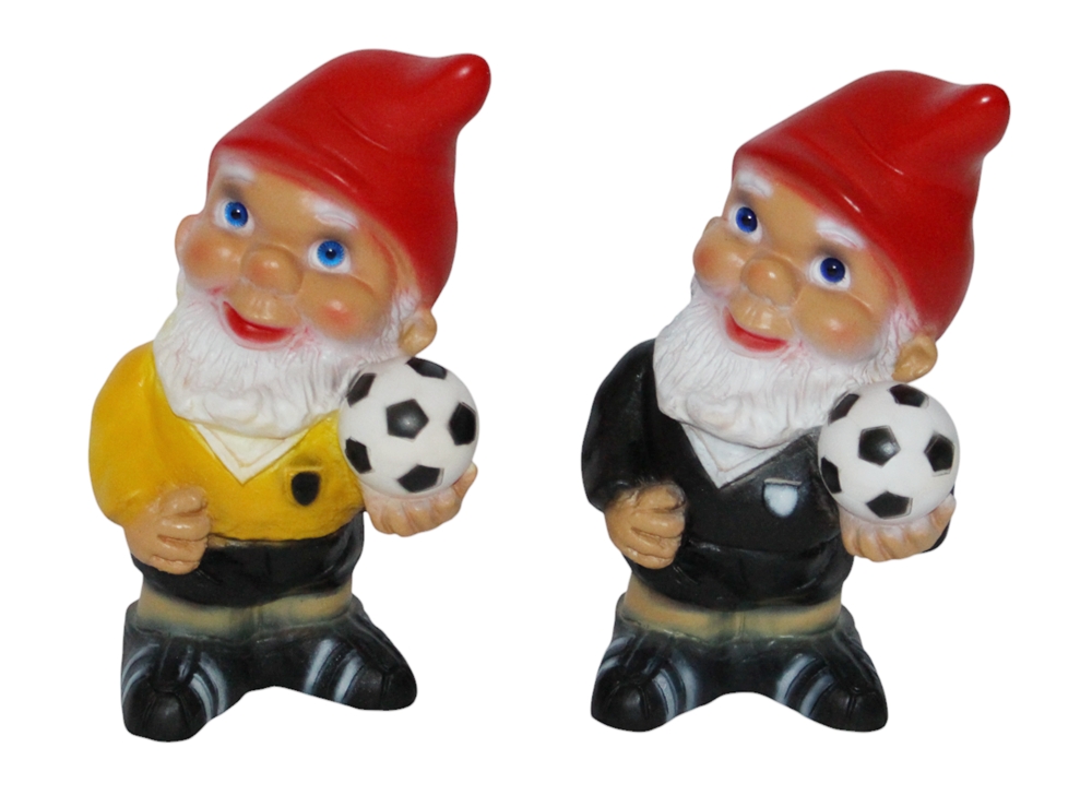 Gartenzwerg Fußballer und Schiedsrichter klein 2-er Satz Höhe 17 cm Gartenfiguren Zwerge Kunststoff
