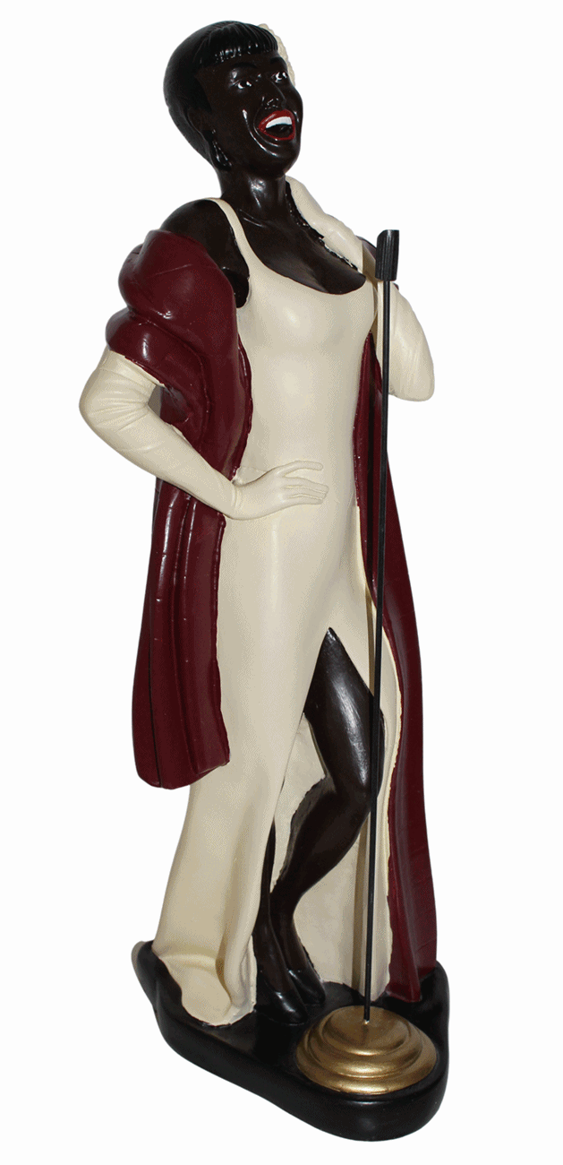 Dekofigur Deko Figur Sängerin Jazz Band Musikerin mit Mikrophon im Abendkleid aus Kunstharz H 52 cm