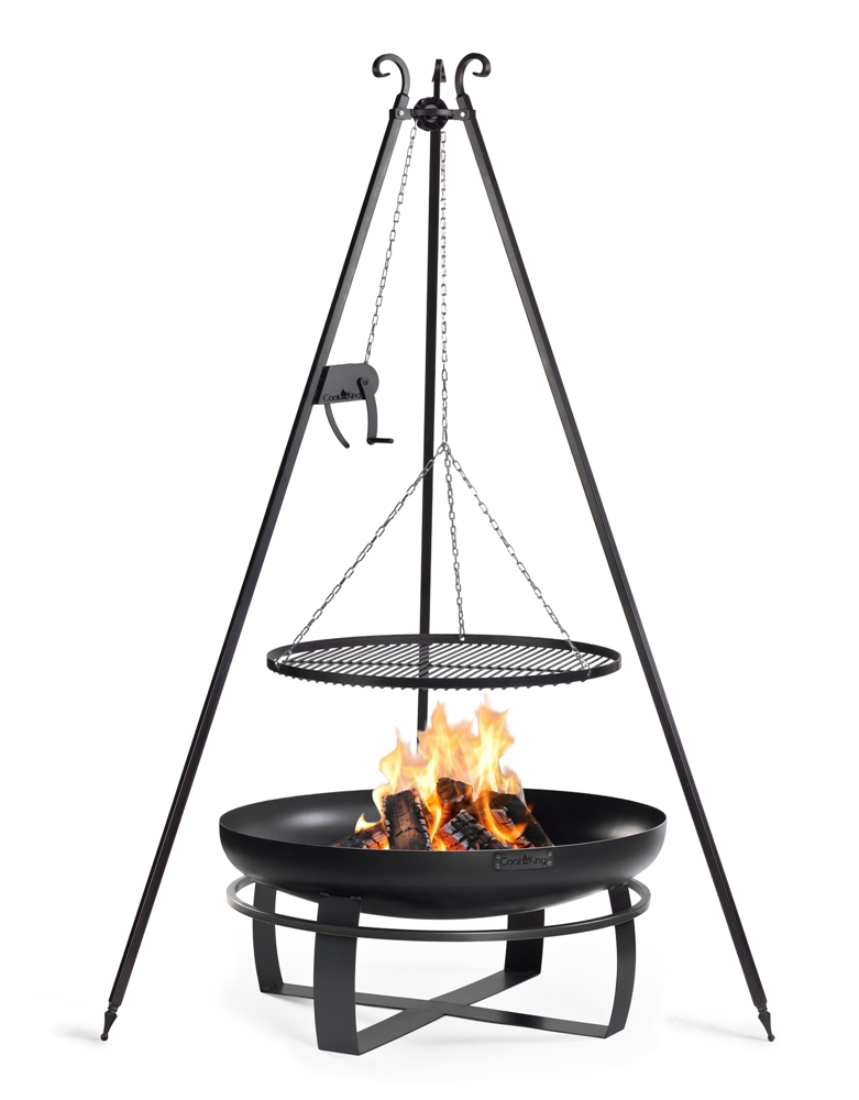Schwenkgrill Set mit Feuerschale „VIKING“ Ø 80 cm – Dreibein 180 cm, Grillrost Ø 70 cm & Kurbel