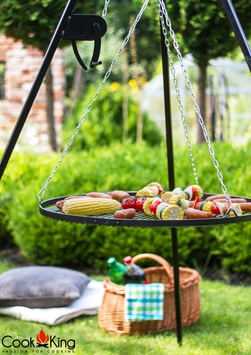 Schwenkgrill Set mit Feuerschale „VIKING“ Ø 80 cm – Dreibein 180 cm, Grillrost Ø 70 cm & Kurbel