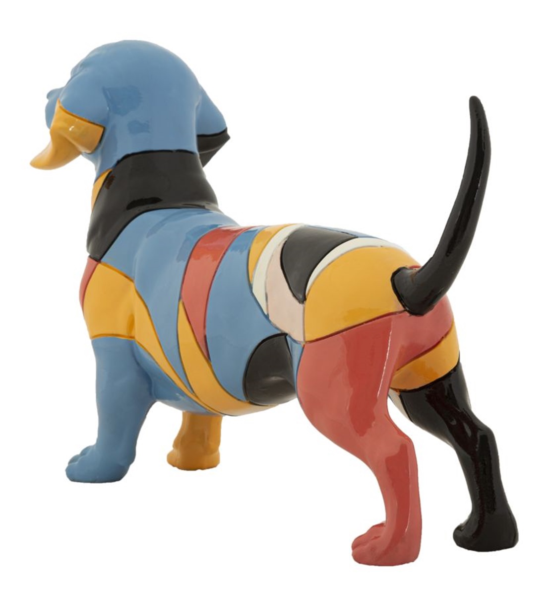 Dekofigur Hund Dackel stehend Skulptur Teckel groß mit abstraktem kubistischem Fellmotiv L 32,5 cm