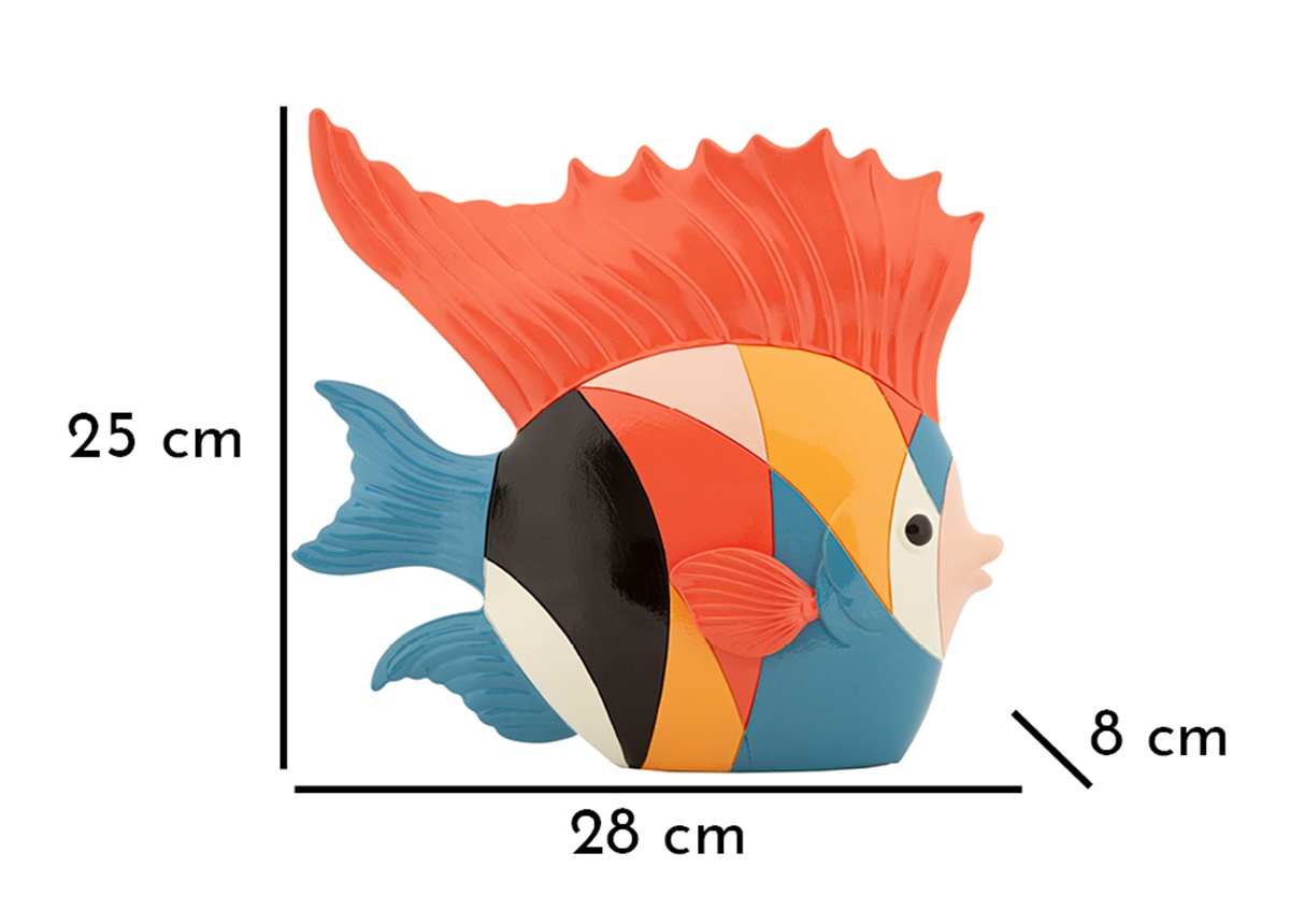Dekofigur Fischfigur abstrakter schwimmender bunter Fisch Skulptur mit kubistischem Motiv H 25 cm
