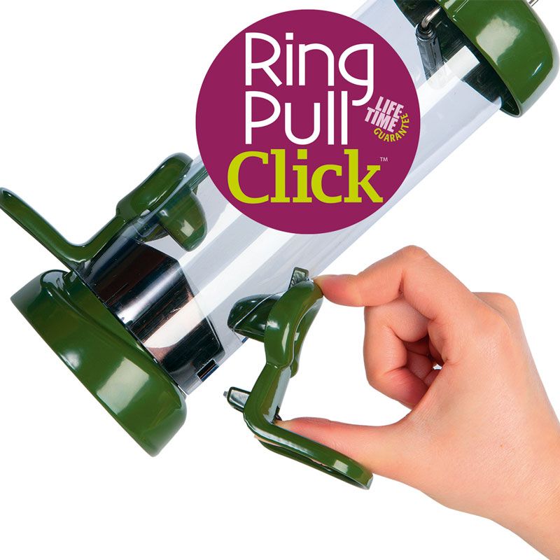 Naturschutzprodukt Futtersäule Satz 2 Stück Ring-Pull Click mini grün Metall H 33 cm Inhalt 0,5 L