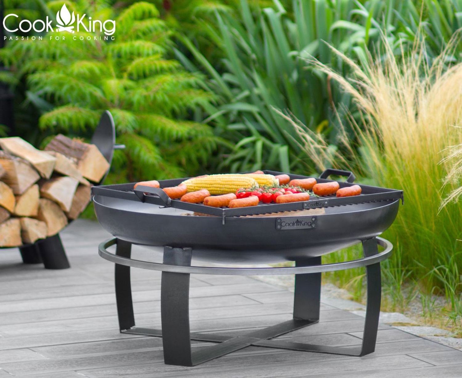Feuerschale "Viking" Ø 70 cm Feuerstelle für Garten aus Stahl Feuerkorb als Wärmequelle oder Grill