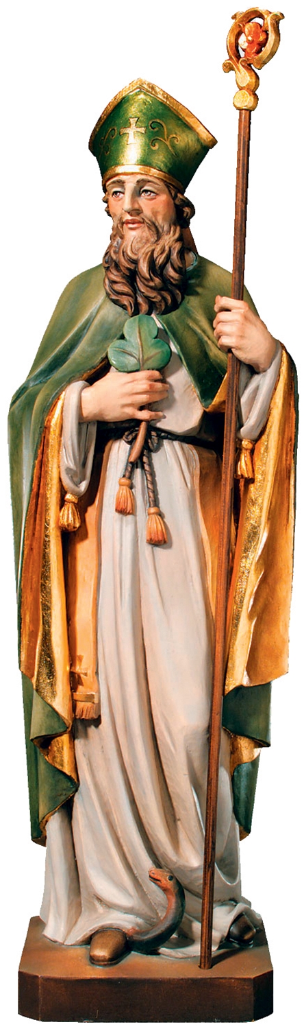 Heiligenfigur Heiliger Patrick von Irland H 15 cm Schutzpatron Holzfigur Statue aus Ahornholz