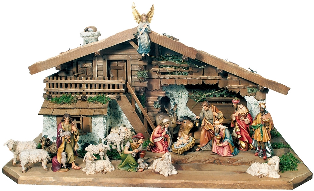 Krippe mit Krippenfiguren Raffaello Kollektion 14 Teilig Heiligenfigur Holzfigur Holzstatue