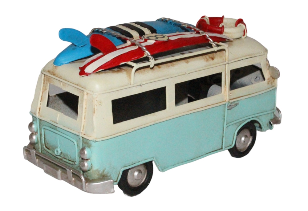 Blechauto Deko Nostalgie Modellauto Oldtimer Surfer Bulli in hellblau L 17 cm aus Blech
