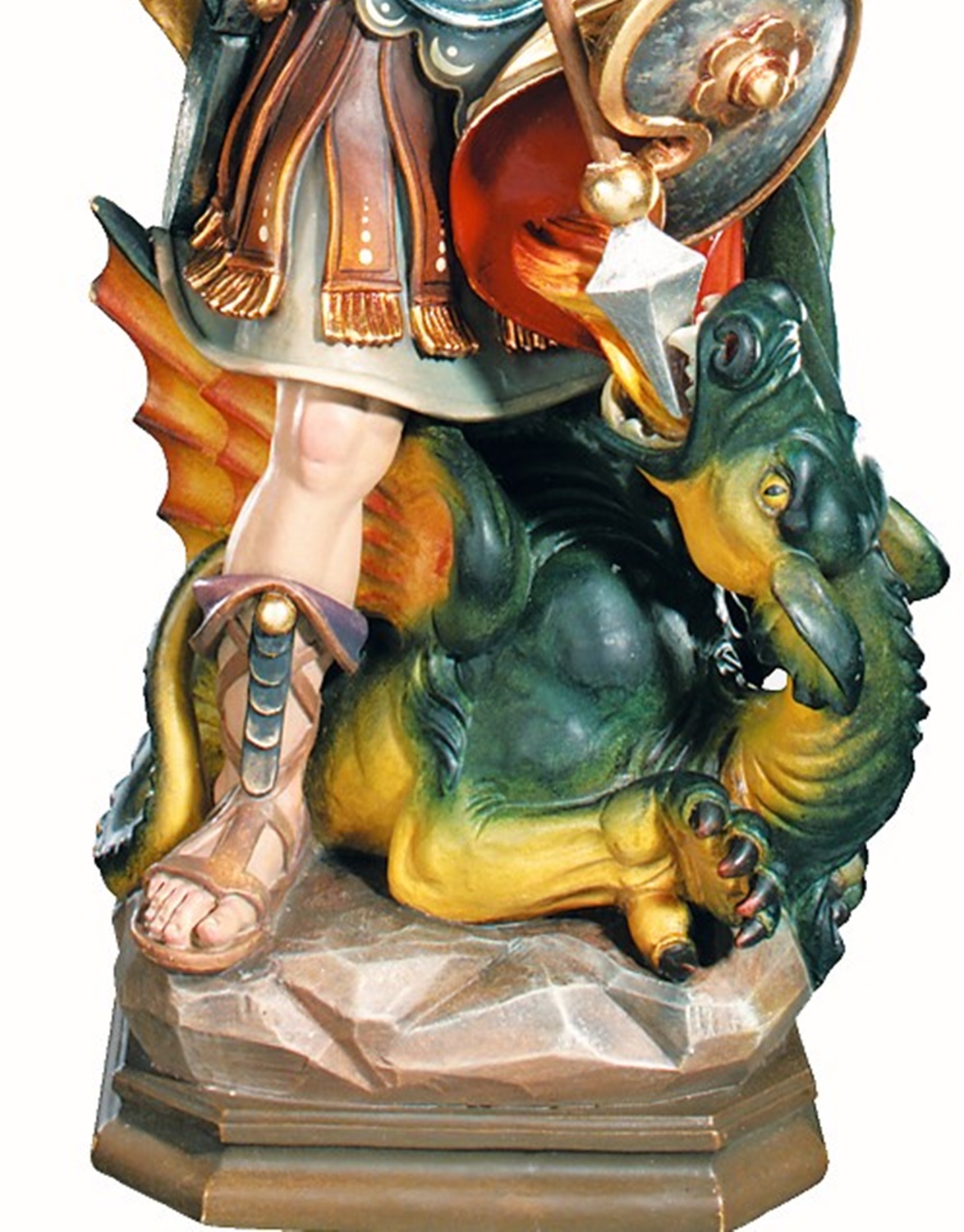 Heiligenfigur Heiliger Georg kämpfend mit Drache H 15 cm Schutzpatron Holzfigur Statue aus Ahornholz