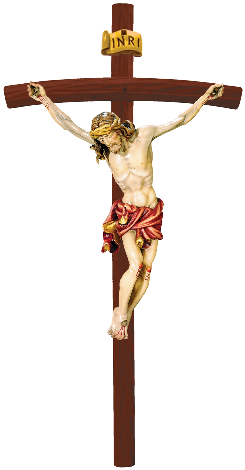 Heiligenfigur Kruzifix Jesus am Kreuz "Raffaello" H 12/ 27 cm Statue Ahorn- und Lindenholz Holzfigur