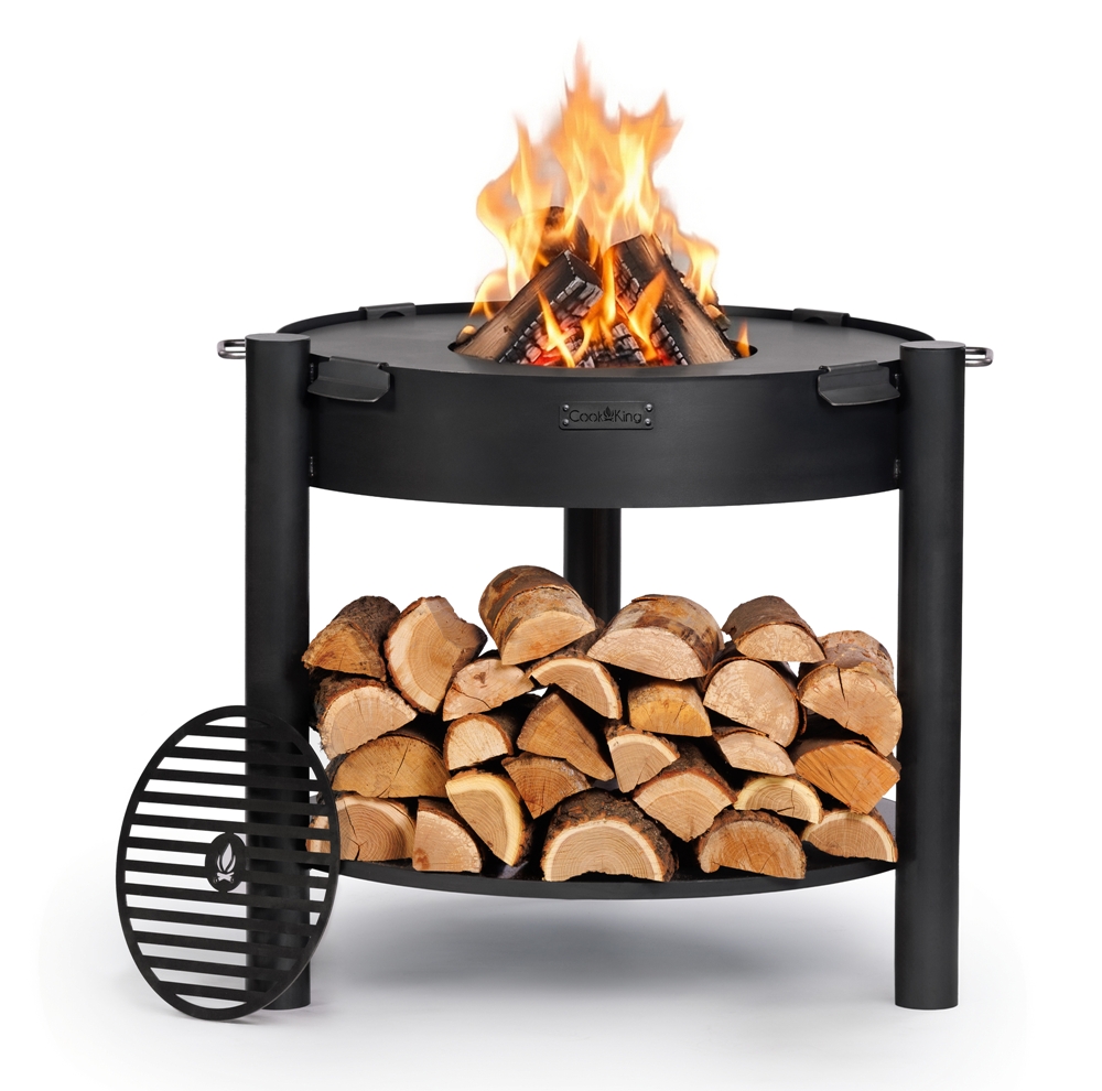 Feuerschale 80 cm mit Grillplatte & Grillrost Montana high – Feuerstelle & Grill für Garten und Terrasse, Naturstahl
