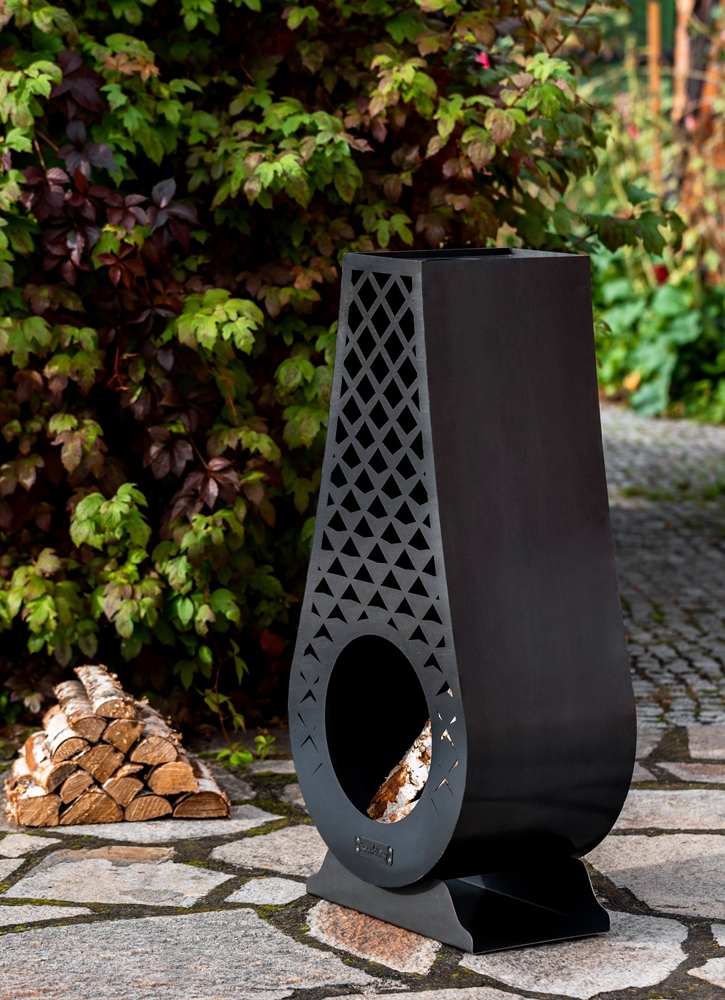 Gartenkamin "Avangardo" Gartenofen H 108cm zum Heizen und Grillen Terrassenofen aus Naturstahl Kamin