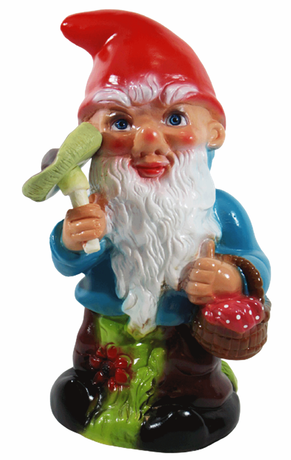Gartenzwerg Deko Garten Figur Zwerg Pilzsammler sitzend mit Pilz und Pilzkorb aus Kunststoff H 30 cm