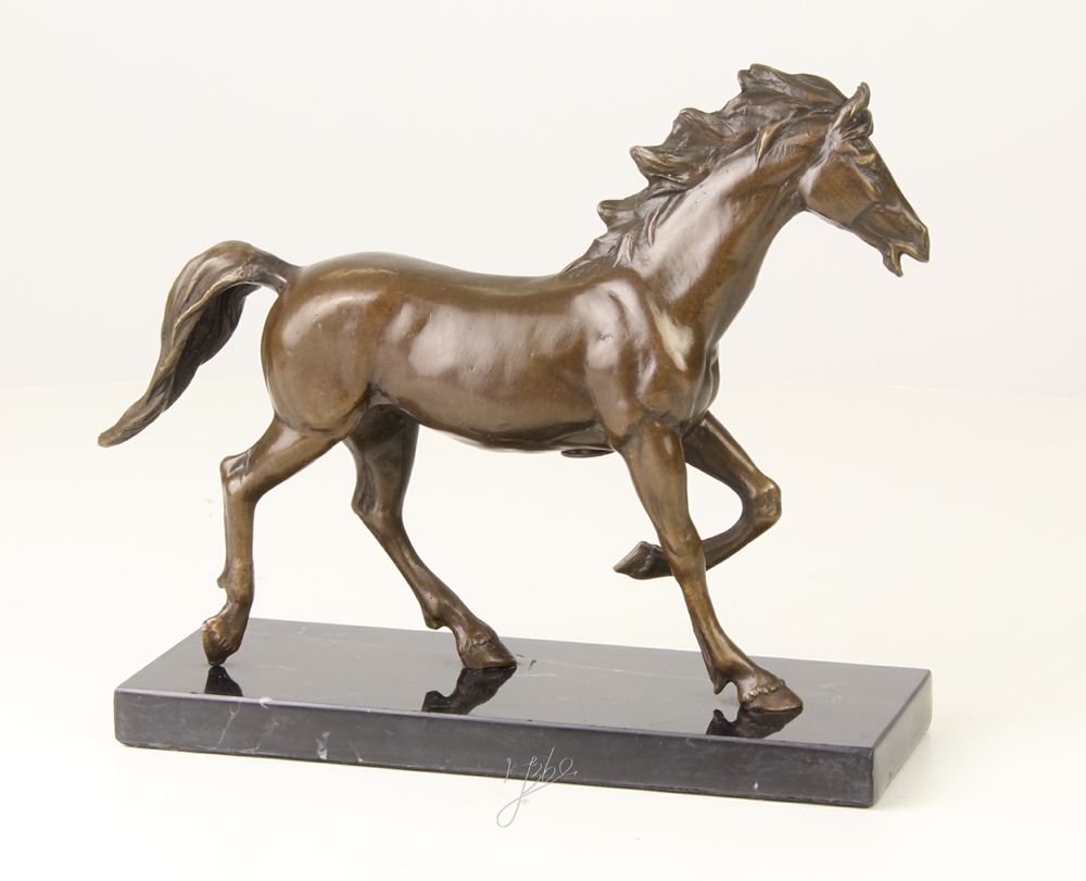 Bronzefigur Bronzeskulptur Bronze Pferd auf Marmorsockel H 18 cm Bronze Figur