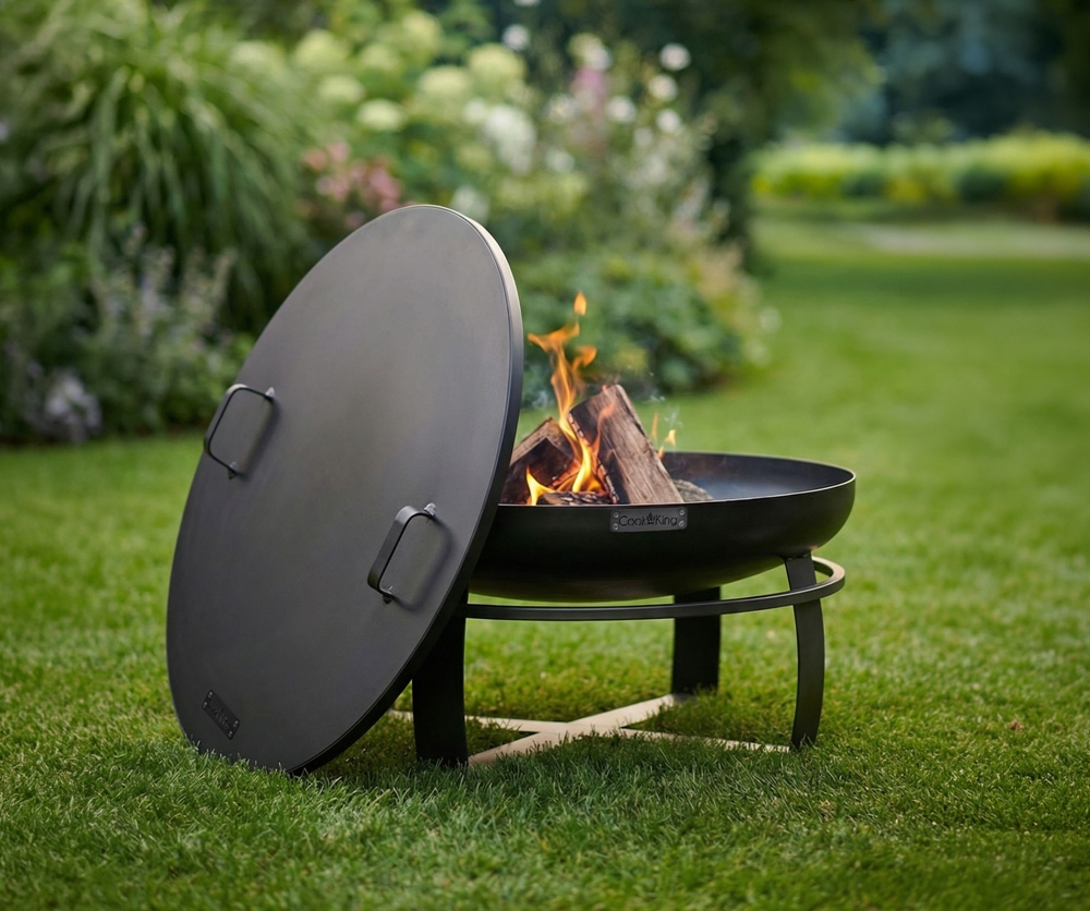 Feuerschale 80 cm mit Deckel VIKING – Feuerstelle & Grill für Garten und Terrasse, Naturstahl