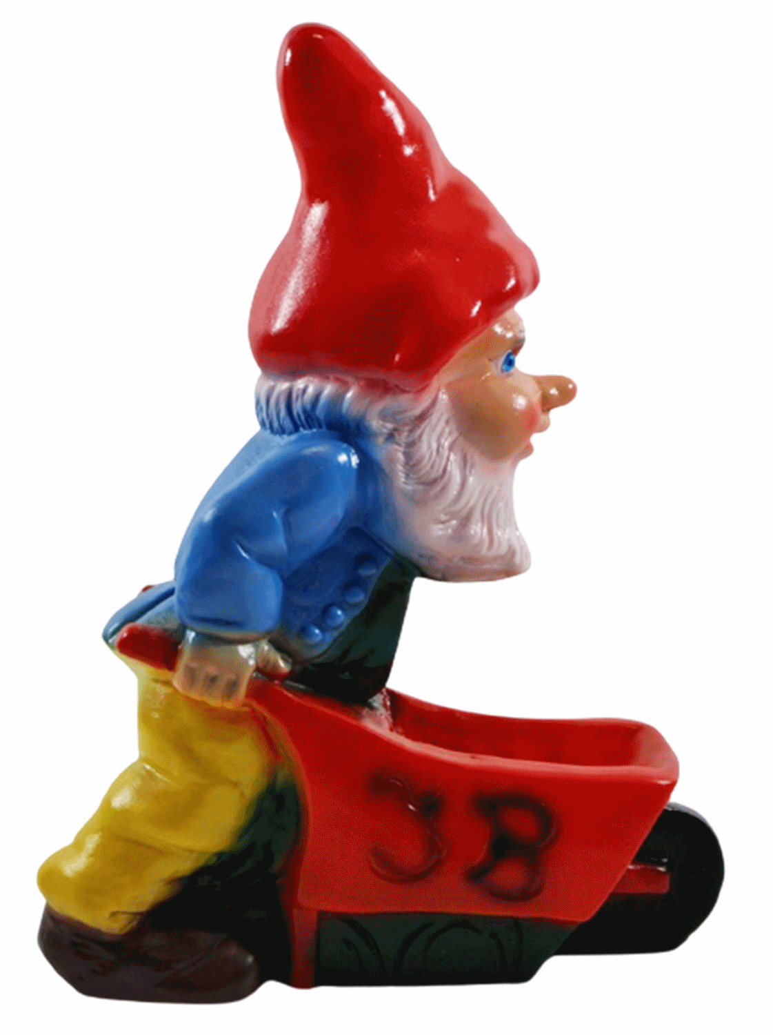 Deko Figur Zwerg H 27 cm Gartenzwerg mit Karre stehend Gartenfigur aus Kunststoff