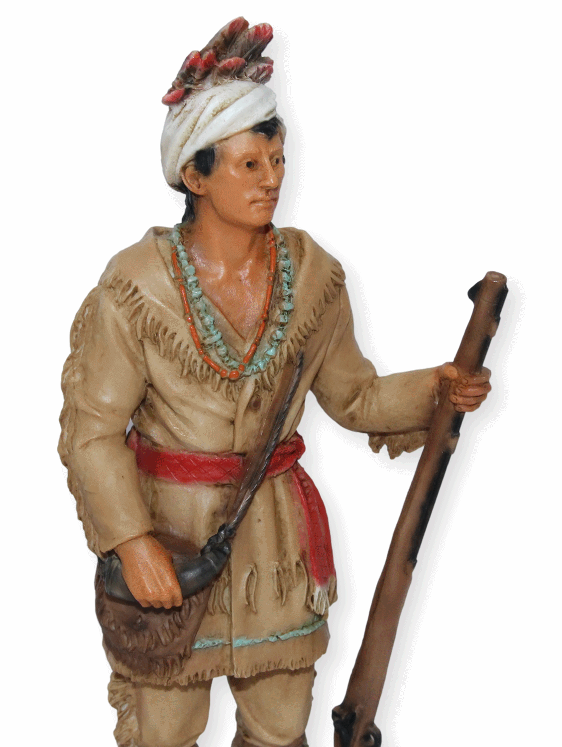 Indianerfigur Häuptling Tahchee H 17 cm stehend mit Tasche und Gewehr in Hand Native American