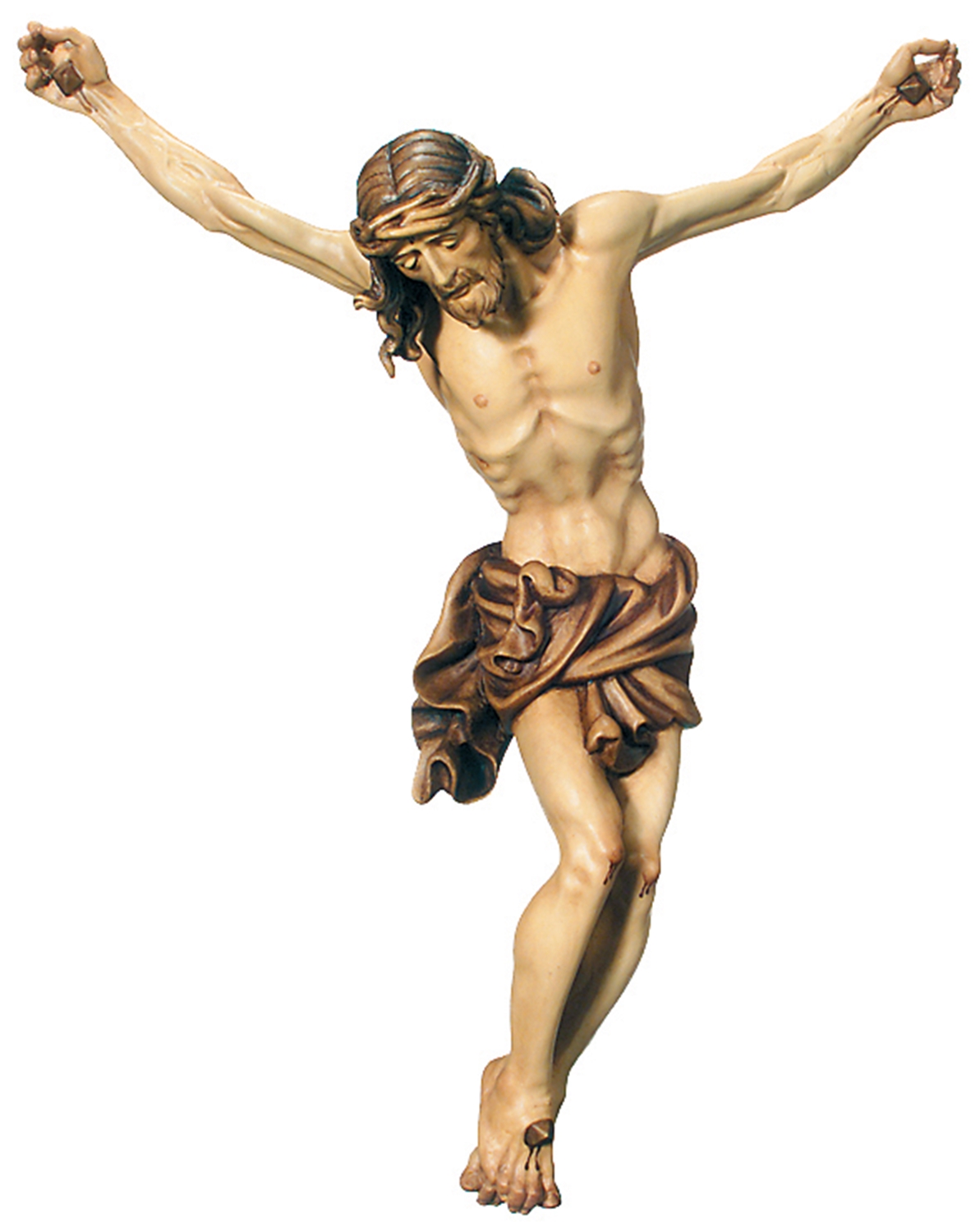 Heiligenfigur Kruzifix Jesus am Kreuz auf Sockel H 12/ 27 cm Statue Ahorn- und Lindenholz Holzfigur