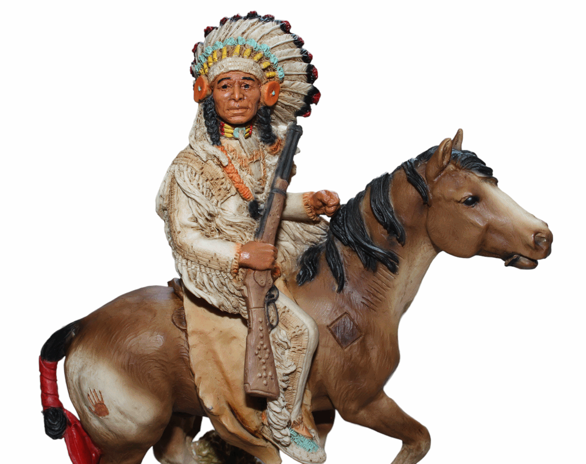 Indianerfigur White Quiver auf Pferd reitend H 21 cm Native American Skulptur aus Alabaster Castagna