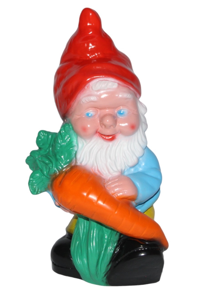 Gartenzwerg Figur Zwerg mit Karotte H 26 cm stehend Gartenfigur aus Kunststoff