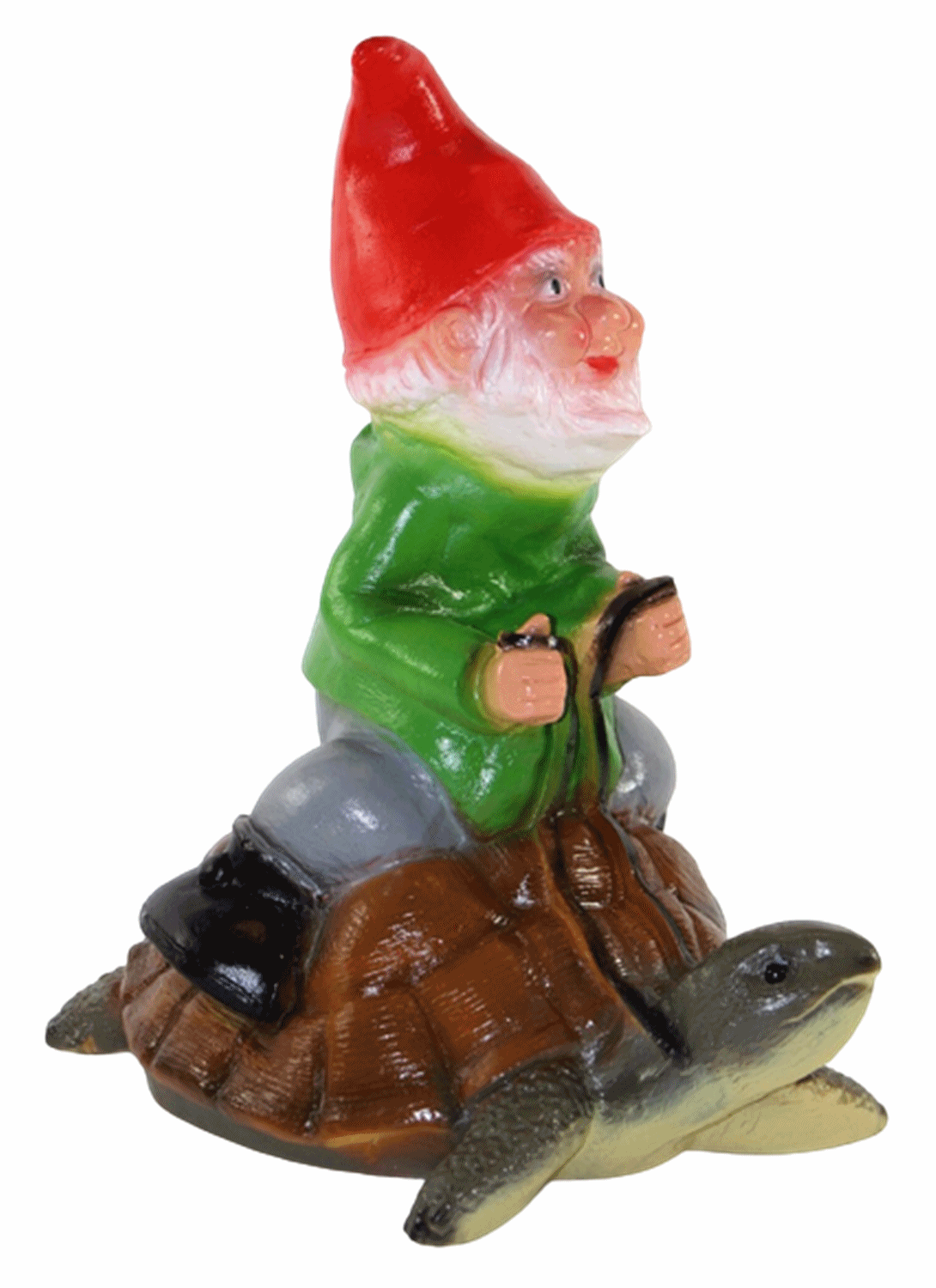 Deko Figur lustiger Zwerg H 29 cm Spaß Gartenzwerg auf Schildkröte Gartenfigur aus Kunststoff
