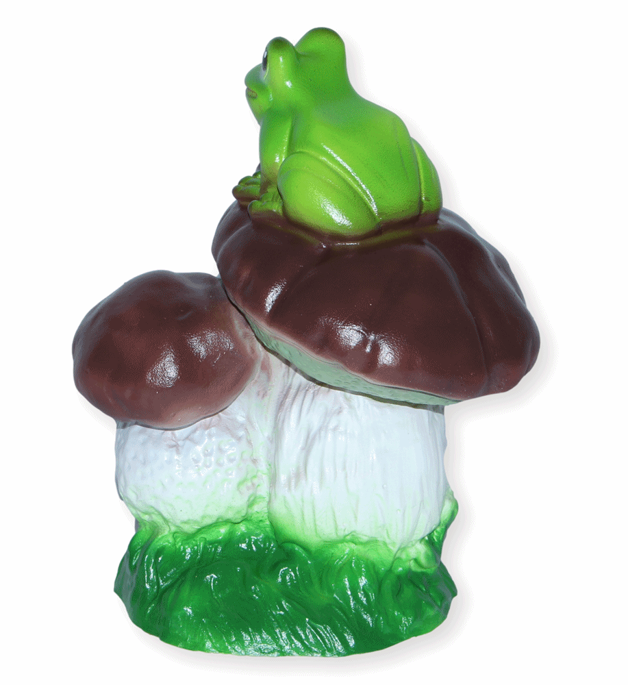 Deko Garten Figur Dekofigur Gartenfigur zwei Steinpilze mit Frosch aus Kunststoff Höhe 19 cm