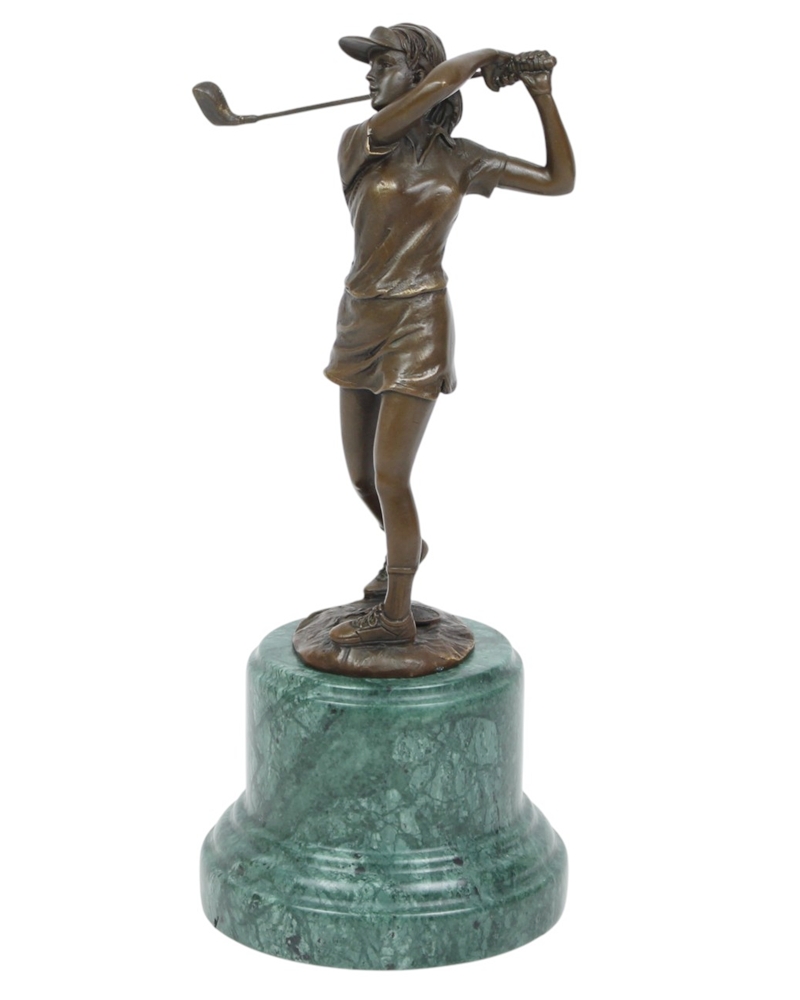 2er Set Bronzefiguren Golfer & Golferin Bronzeskulpturen 27 cm & 32,5 cm Stilvolle Golf-Dekoration