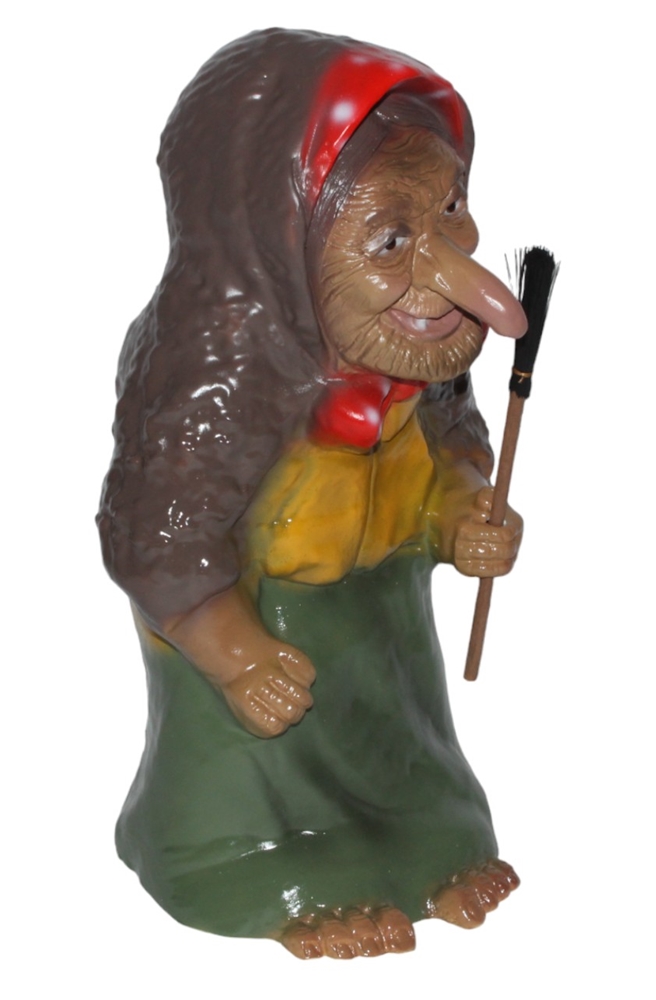 Deko Garten Figur Gartenfigur Märchen Hexe mit Besen stehend aus Kunststoff Höhe 40 cm