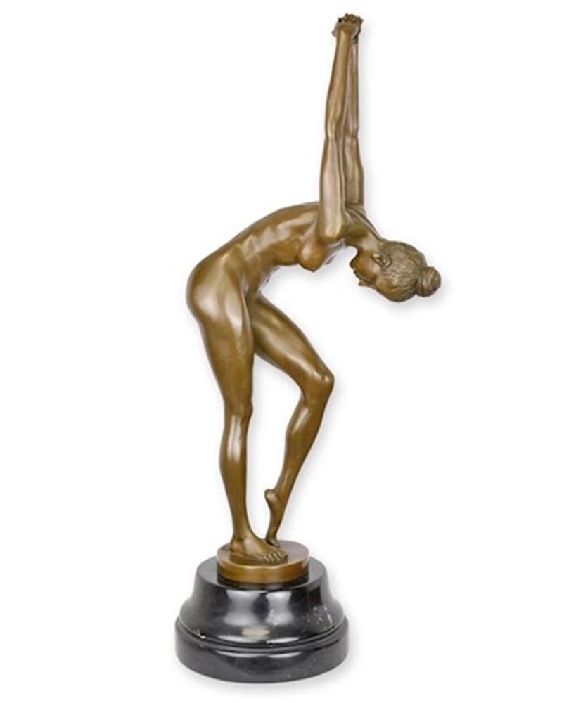 Bronzefigur Bronzeskulptur Frau Akt mit ausgestreckten Armen auf Sockel H 58 cm Deko Bronze Figur