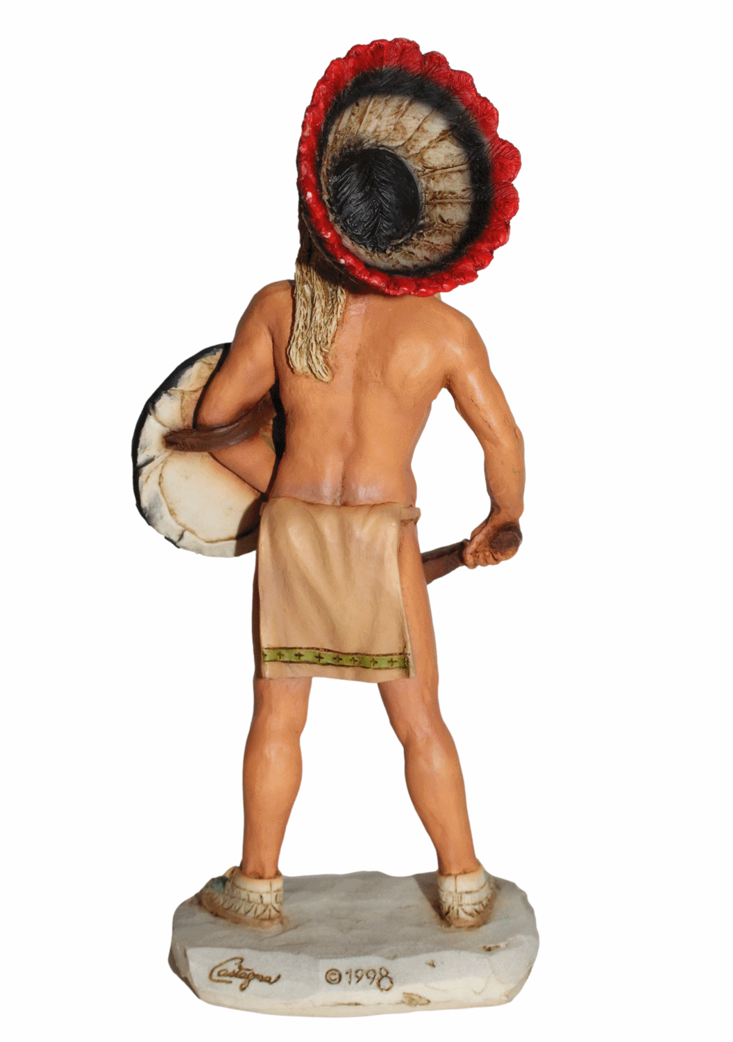 Indianerfigur Indianer Rain in the Face Kriegshäuptling Skulptur 18cm stehend mit Schild in der Hand