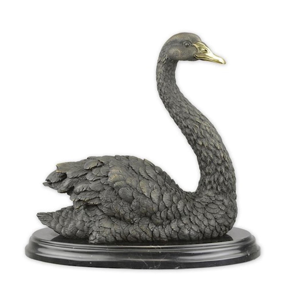 Bronzefigur Bronzeskulptur Bronze Schwan schwimmend auf Sockel H 31 cm Bronze Figur