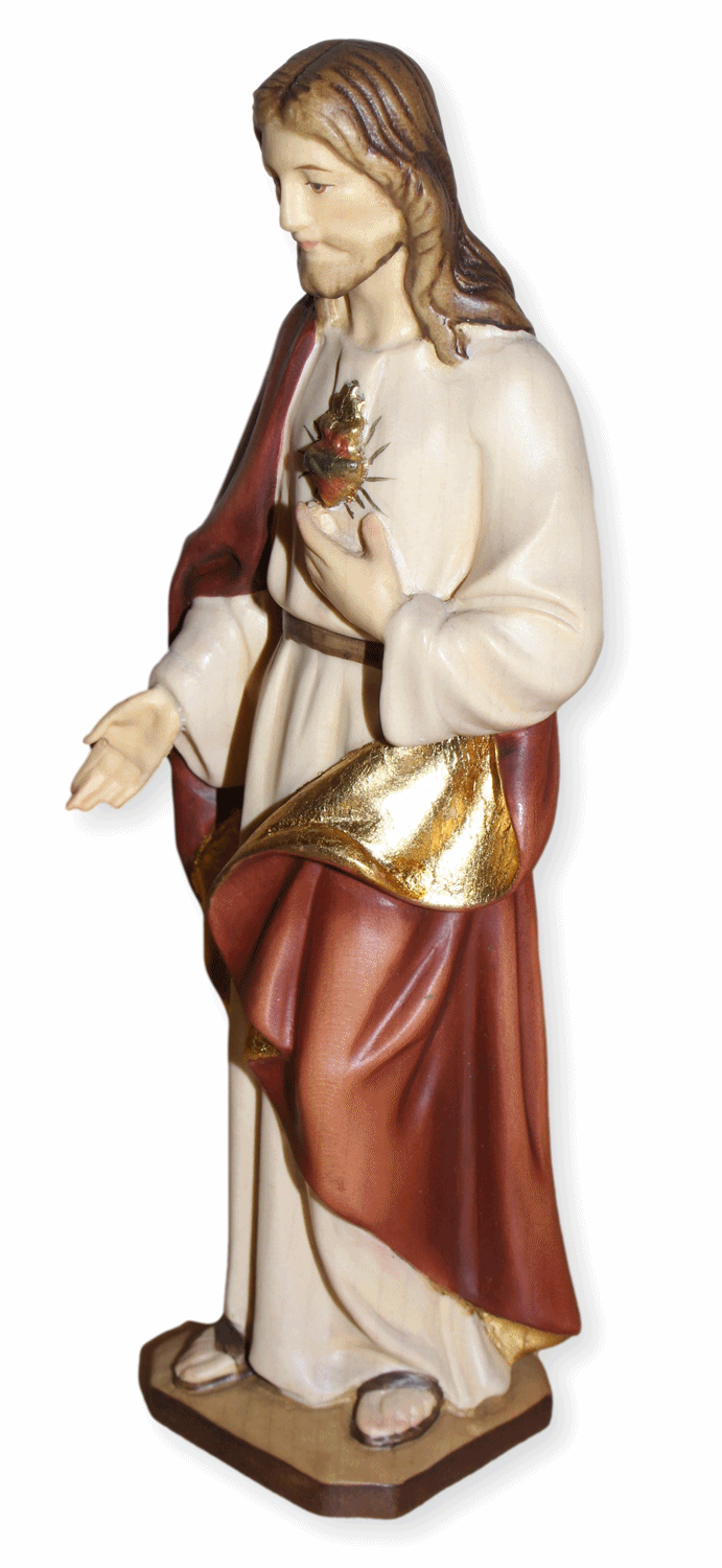 Heiligenfigur Barmherziger Jesus Herz "Sacred Heart" H 12 cm Statue aus Ahornholz Holzfigur