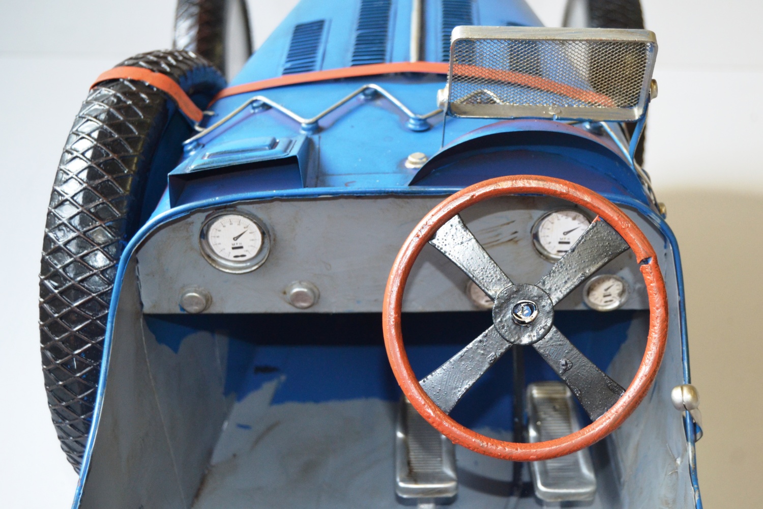 Blechauto Nostalgie Modellauto Oldtimer Automarke Bugatti Type 35C Blau XXL Modell aus Blech L 120cm