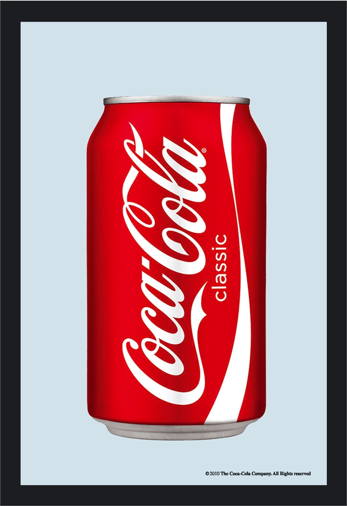 Set: 2 Spiegelbilder Coca Cola Retro Dose & Flasche 30x20 cm Wandbilder Hinterglasdruck mit Rahmen
