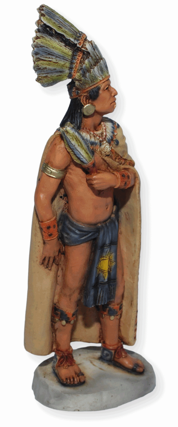 Indianerfigur Indianer Moctezuma II. H 19 cm mit Kopfschmuck Herrscher des Reich der Azteken