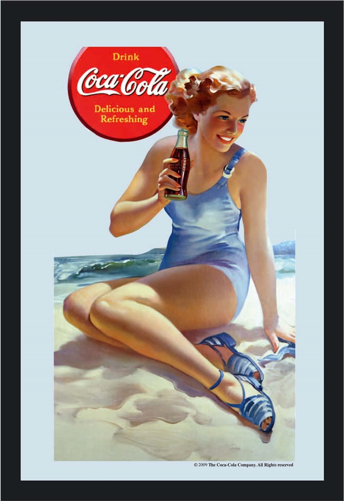 Set: 2 Spiegelbilder Coca-Cola Retro Vintage Frauen 30x20 cm Wandbilder Hinterglasdruck mit Rahmen