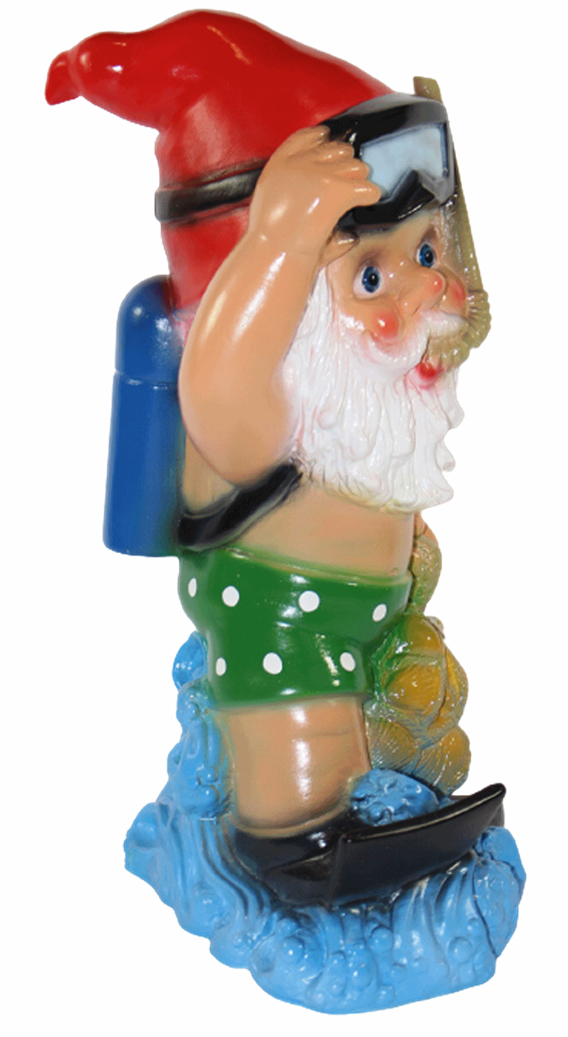 Gartenzwerg Deko Garten Figur Zwerg Taucher stehend mit Schnorchel aus Kunststoff H 35 cm