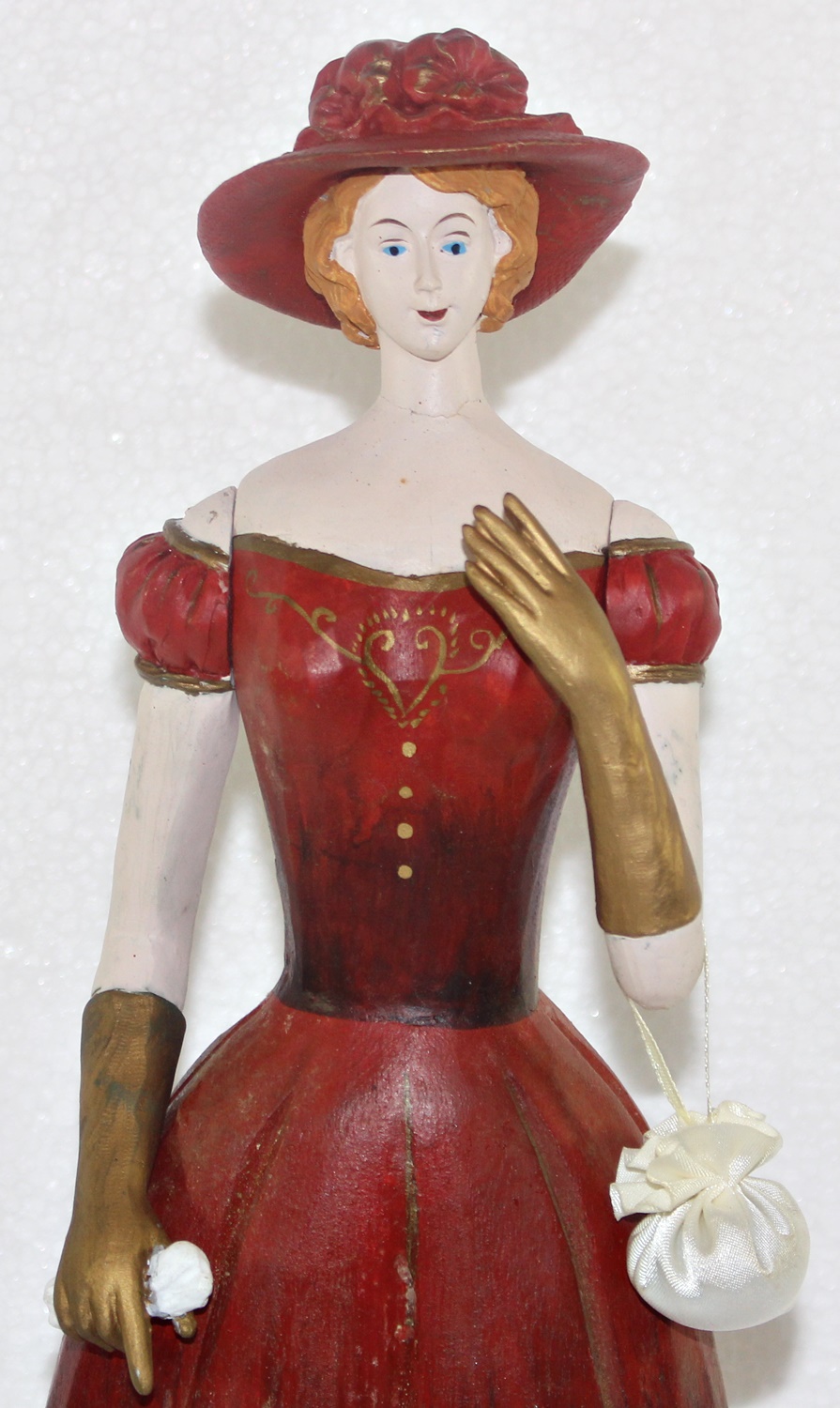 Modefigur Beauty Figur Deko Modepuppe Nostalgiefigur Dame rotes Kleid mit Handtasche aus Holz H 33cm