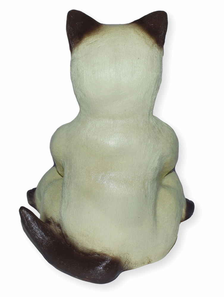 Deko Figur Dekofigur Tierfigur Katze Siamkatze mit grünem Fressnapf Trinknapf aus Kunststoff H 29 cm