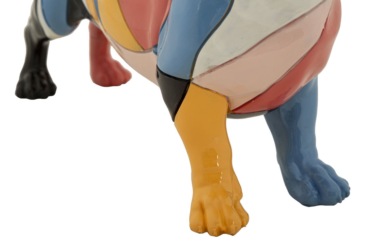 Dekofigur Hund Dackel stehend Skulptur Teckel groß mit abstraktem kubistischem Fellmotiv L 32,5 cm