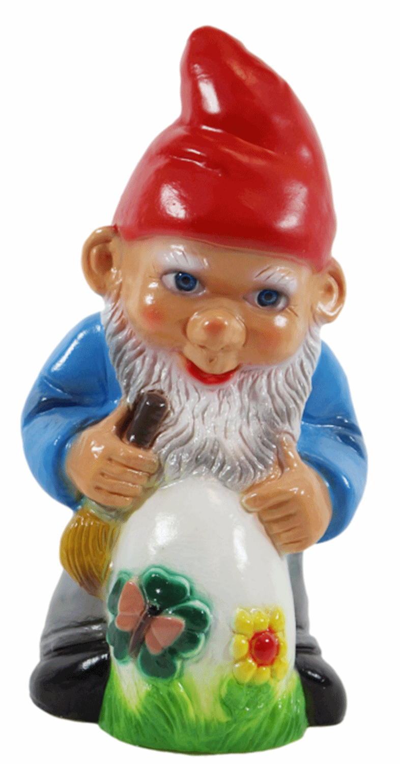 Gartenzwerg Deko Zwerg Maler stehend mit Ei und Pinsel H 28 cm aus Kunststoff Ostern Garten Figur