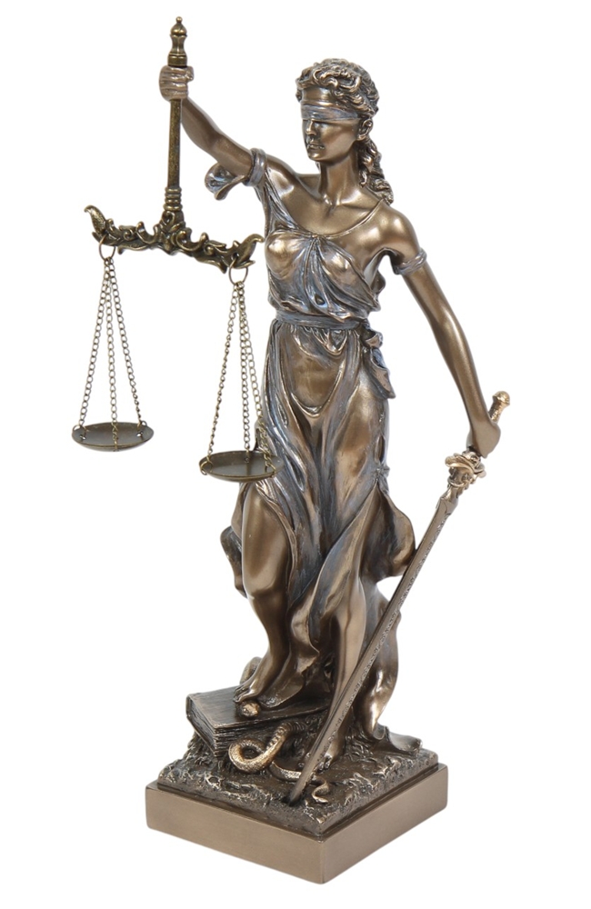 Justitia Statue Göttin der Gerechtigkeit Dekofigur Skulptur mit Waage Schwert H 31 cm Bronzeoptik