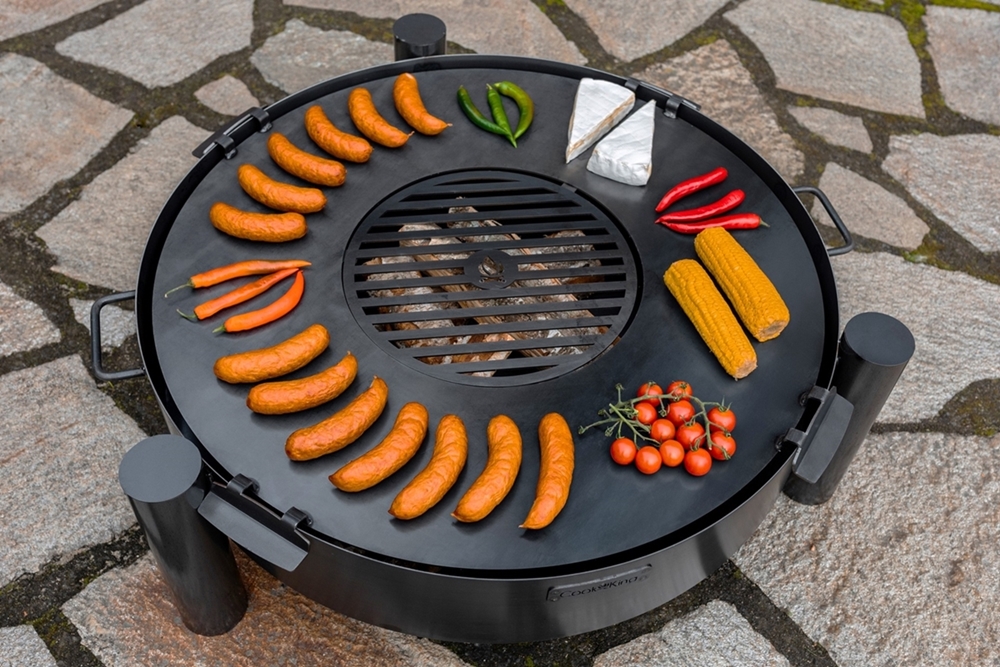Grillplatte für Feuerschale Ø 78 cm mit Grillrost 36 cm und 4 Griffen Platte zum Grillen aus Stahl