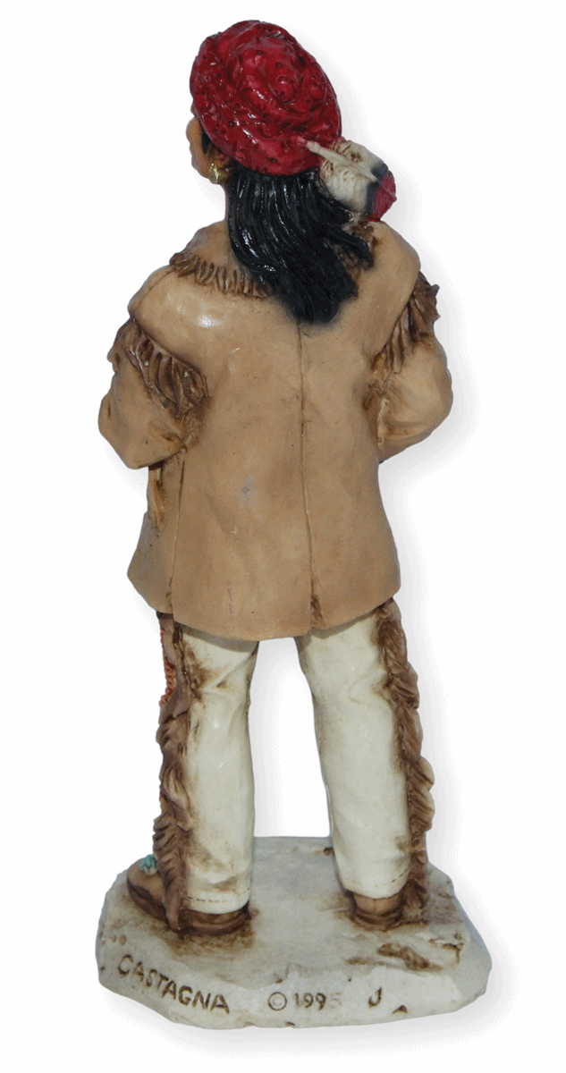 Indianerfigur Indianer Erfinder Cherokee-Schrift Sequoyah Skulptur H 16 cm  mit Hammer Castagna